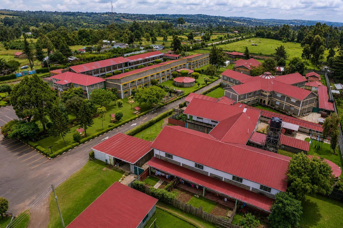 Aerial view of the Skillwave campus and its red-roofed buildings, Nyahururu